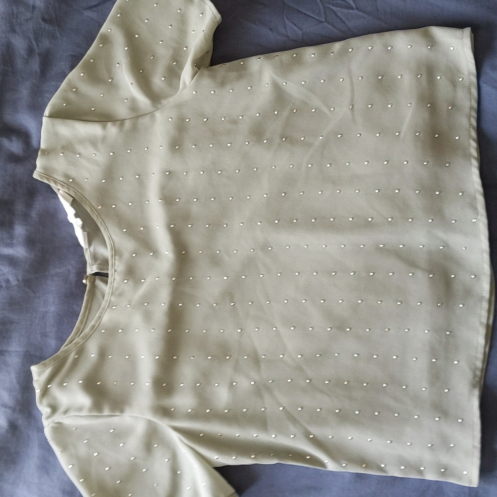H&M Youth 10-11 Stud Embellished Short Sleeve Top Light Green